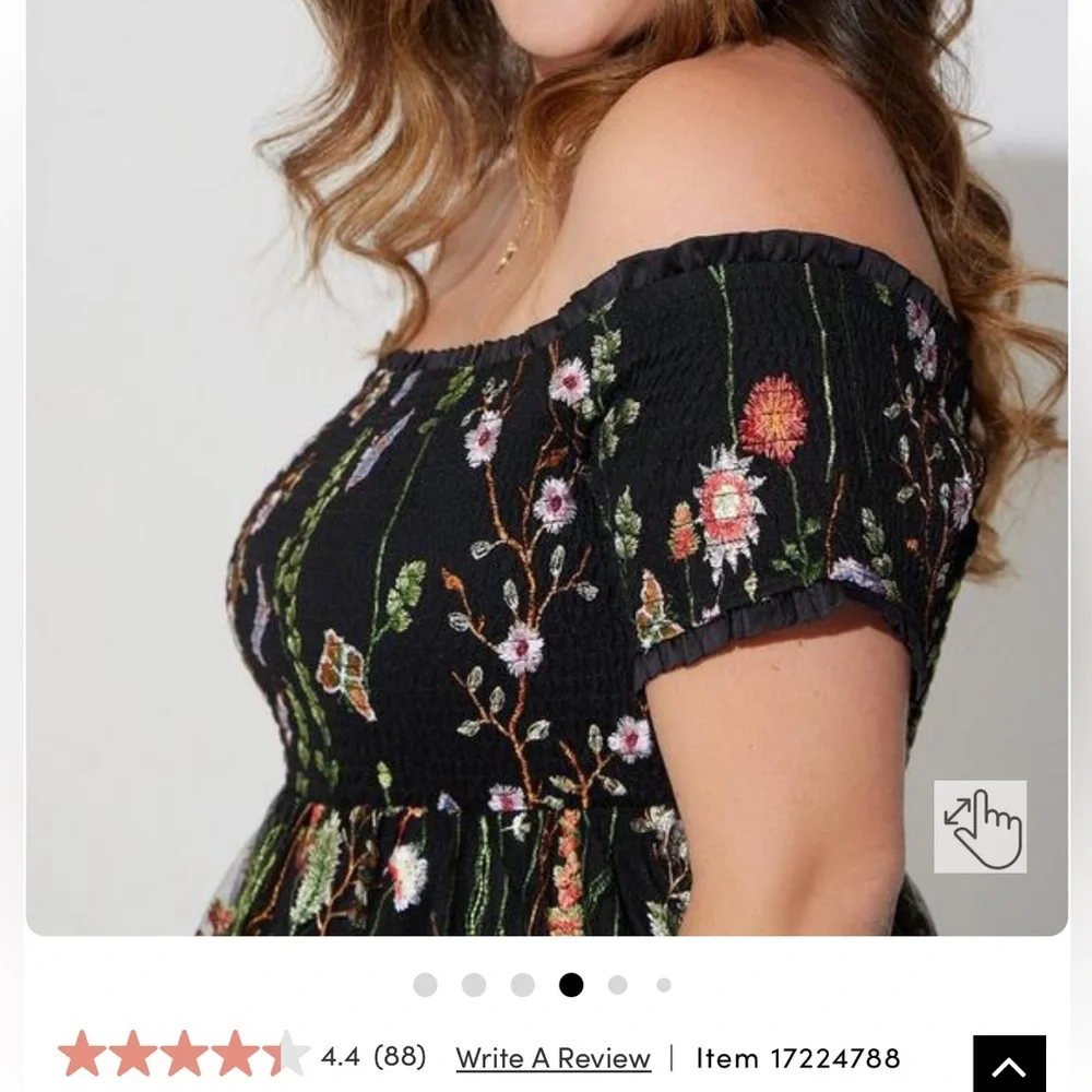 Torrid Black Floral Off-Shoulder mini Dress embroidered sheer size 1x 14 16 - Picture 3 of 11